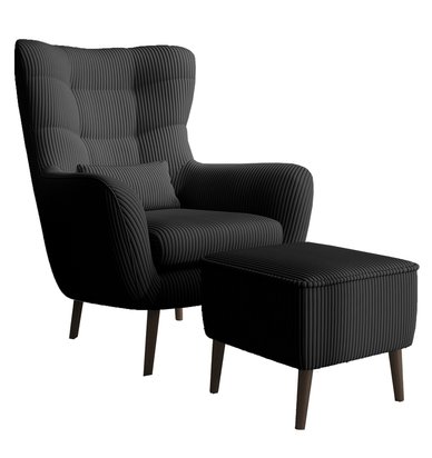 Fauteuil lounge Vence Lincoln 100 avec repose-pieds, pieds noirs