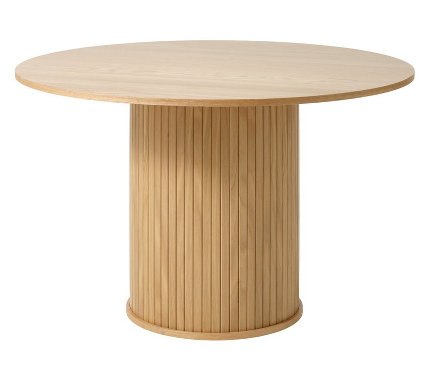 Gativel round table 120 cm with a round base, natural oak slats