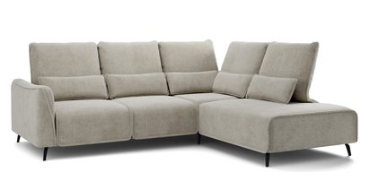 Rumbia L-shaped corner sofa with Storm 09 side, black legs, right-hand side