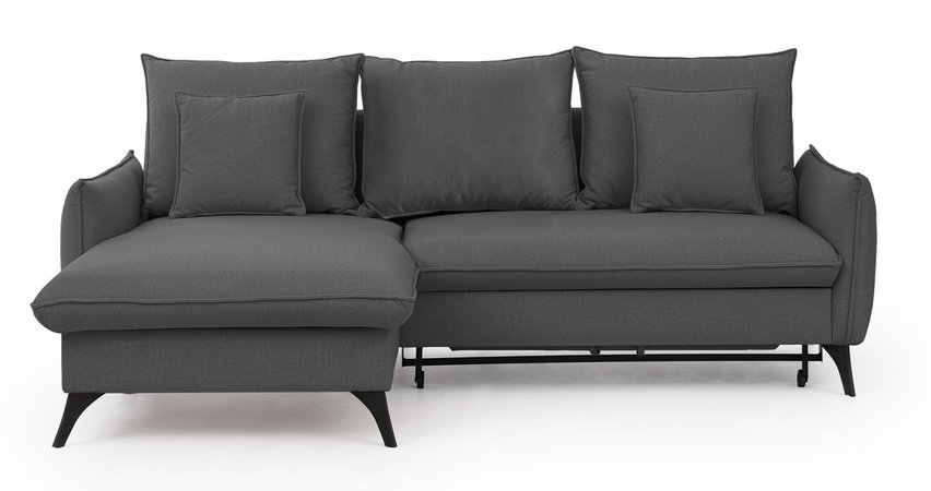 Corner sofa with sleeping function Cambiano L-shaped with storage dark gray in easy-clean fabric left-hand side