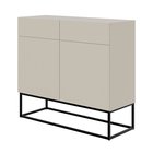 Veldio two-door chest of drawers with a milled front and two drawers 100 cm Gray beige with black legs