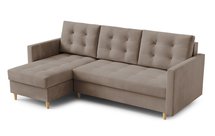 Corner sofa with sleeping function Plauton L-shaped with container universal Paros 03 velour