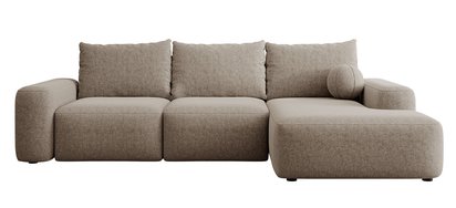 Carnos L-shaped corner sofa with sleeping function, ball, single cushions Melody 12 right-hand chenille