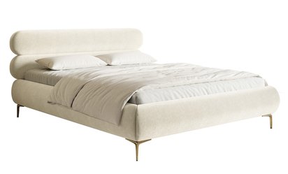 Upholstered bed 180x200 cm Roule with storage, metal frame Amon 18, hydrophobic velor, gold legs