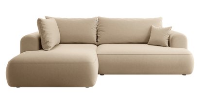 Ovo II L-shaped corner sofa with sleeping function Castel 15 with side and container, easy-to-clean velvet, left-hand