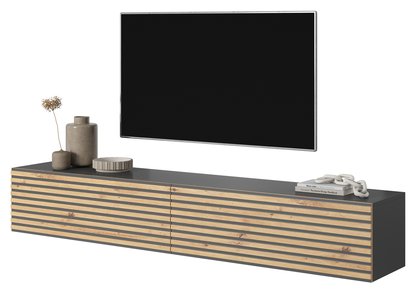 Pavas TV cabinet, 175 cm, graphite with lamella front, artisan oak and graphite inserts