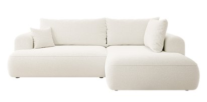 Ovo II L-shaped corner sofa with sleeping function Abriamo 04 with side panel and right-hand boucle container