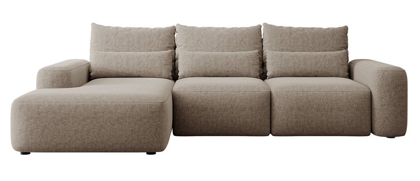 Carnos L-shaped corner sofa with sleeping function with additional lumbar pillows Melody 12 left-hand chenille