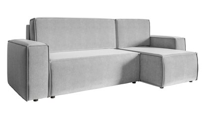 Copertino L-shaped corner sofa with sleeping function with storage, universal, light gray, hydrophobic velvet