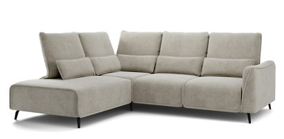 Rumbia L-shaped corner sofa with Storm 09 side, black legs, left-hand side