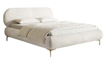 Upholstered bed 180x200 cm Ovalle with storage, metal frame, cream chenille, gold legs