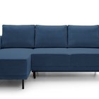 Rodario mini navy blue corner sofa with sleeping function with left-hand corduroy container