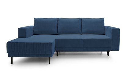 Rodario mini navy blue corner sofa with sleeping function with left-hand corduroy container