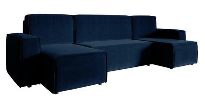 Copertino U-shaped corner sofa with sleeping function with storage, universal, navy blue, hydrophobic velvet