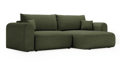 Sollano L-shaped corner sofa with sleeping function with a container, universal olive chenille