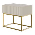 Veldio bedside table with milled front and drawer 50 cm Gray beige with gold legs