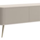 Ovarlo three-door TV cabinet with grooves, 163 cm, grey-beige, with gold legs