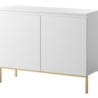 Commode Bemmi à deux portes, 100 cm, blanche avec pieds dorés