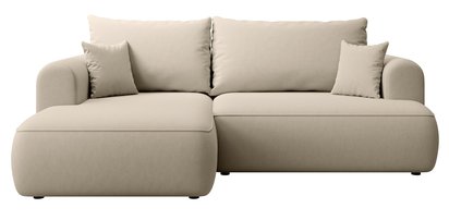 Corner sofa with sleeping function Ovo mini L-shaped left-hand side with storage, light beige velvet, easy to clean