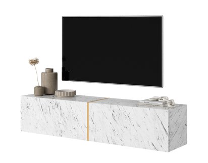 Bisira TV cabinet, 140 cm, white Egger marble with gold insert