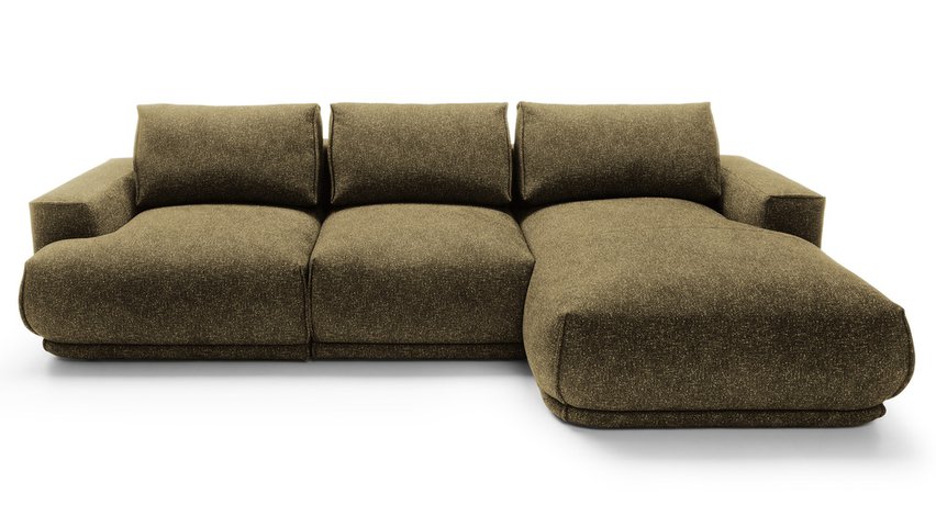 Divo L-shaped corner sofa with sleeping function with a container, olive, hydrophobic braid, right-hand