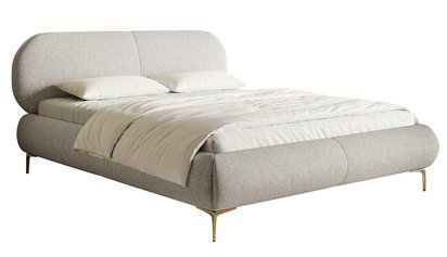 Upholstered bed 160x200 cm Ovalle with storage, metal frame, gray-beige, hydrophobic braid, gold legs
