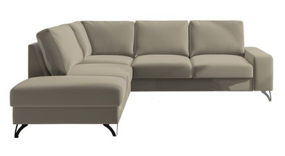 Corner sofa with sleeping function Bewello L-shaped with side and container Matt Velvet 09 easy-cleaning hydrophobic velvet left-sided