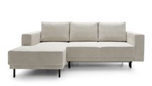 Rodario mini gray beige corner sofa with sleeping function with left-hand corduroy container