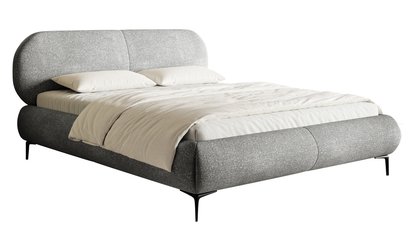 Upholstered bed 180x200 cm Ovalle with storage, metal frame, gray chenille, black legs