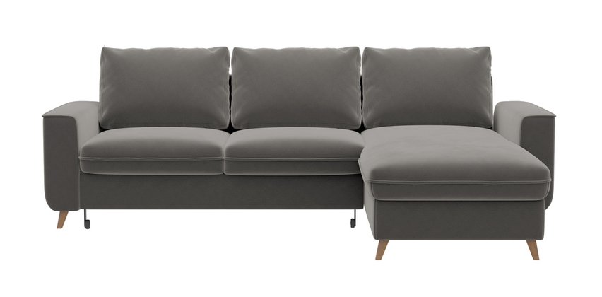 Almirante L-shaped corner sofa with sleeping function with storage, universal, gray-brown, hydrophobic velvet