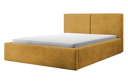 Upholstered bed 160/200 cm Farese mustard Poso 01 with container and gas actuator corduroy