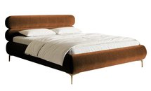 Upholstered bed 140x200 cm Roule with storage, metal frame Amon 24, hydrophobic velor, gold legs