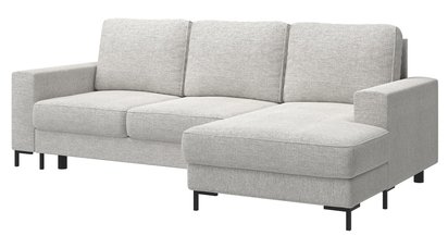 Mokpeo L-shaped corner sofa with sleeping function with two containers on black legs Sorella 03 chenille right-hand side