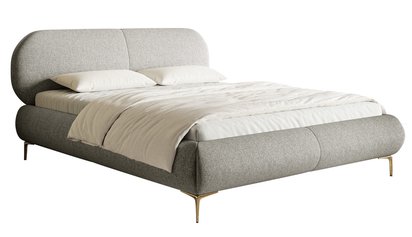 Upholstered bed 180x200 cm Ovalle, gray, hydrophobic braid, gold legs