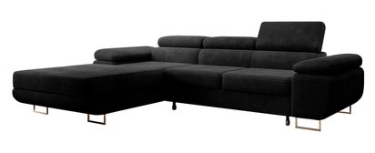 Ganta L-shaped corner sofa with sleeping function with container Poso 135 left-hand corduroy