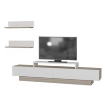 Solenis white TV cabinet with cordoba elements and two wall shelves