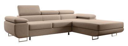 Ganta L-shaped corner sofa with sleeping function with Castel 15 container, easy-to-clean velvet, right-hand