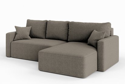 Haldi L-shaped corner sofa with sleeping function with Melody 12 boucle universal container