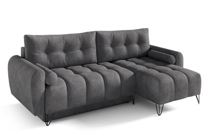 Corner sofa with sleeping function Minna Mini L-shaped gray with storage, hydrophobic velvet, universal