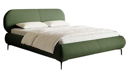 Upholstered bed 160x200 cm Ovalle with storage, metal frame, olive green, hydrophobic braid, black legs