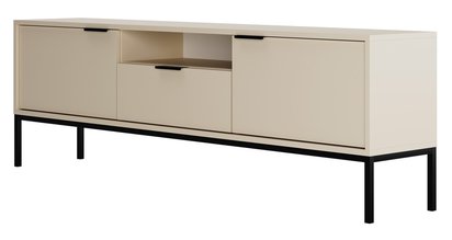 Diargo 175 cm two-door TV cabinet with a drawer and a recess, grey-beige on a black frame