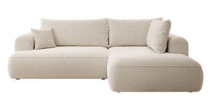 Ovo II L-shaped corner sofa with sleeping function Abriamo 03 with side panel and right-hand boucle container