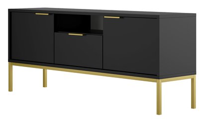 Diargo 135 cm two-door TV cabinet with a drawer and a niche, black on a gold frame