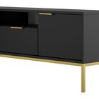 Diargo 135 cm two-door TV cabinet with a drawer and a recess, black on a gold frame