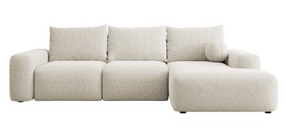 Carnos L-shaped corner sofa with sleeping function, ball, single cushions Melody 14 right-hand chenille