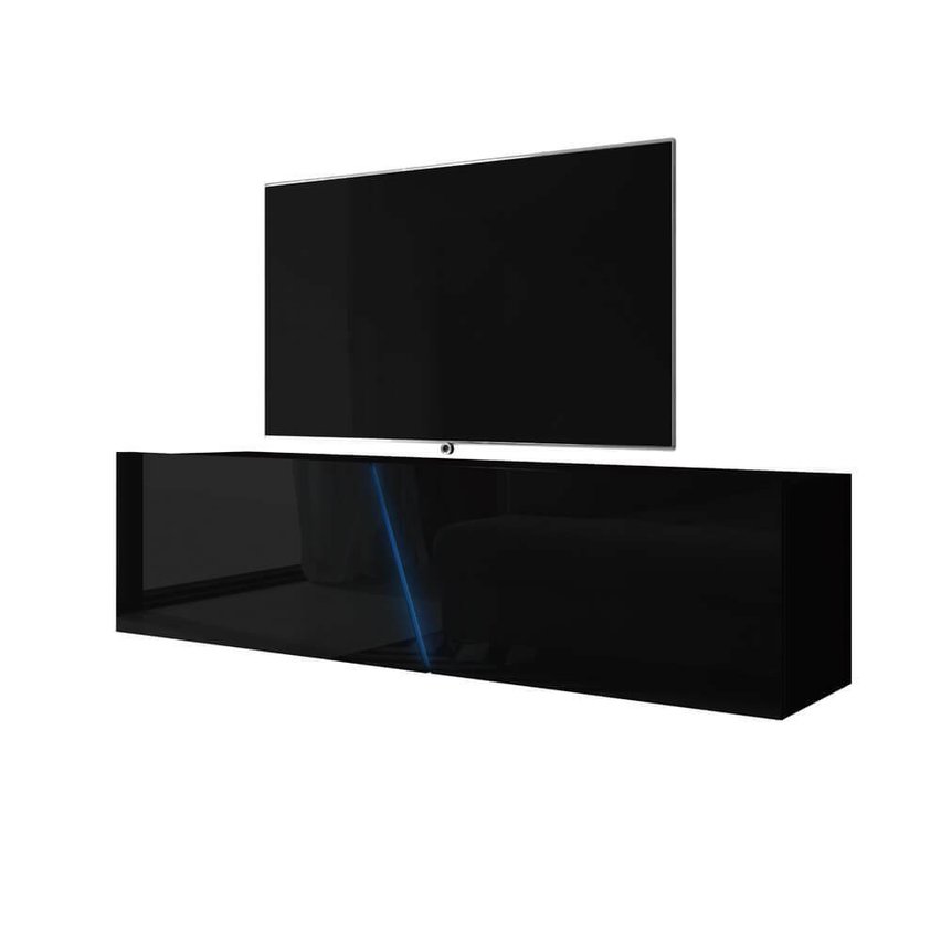 TV cabinet Alamara 160 cm (Color: Matt Black / Glossy Black, Lighting: LED)