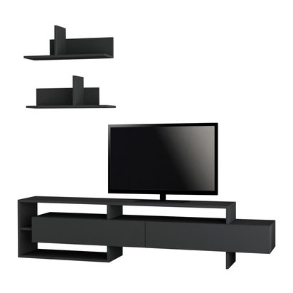 Lotero anthracite TV cabinet with two wall shelves