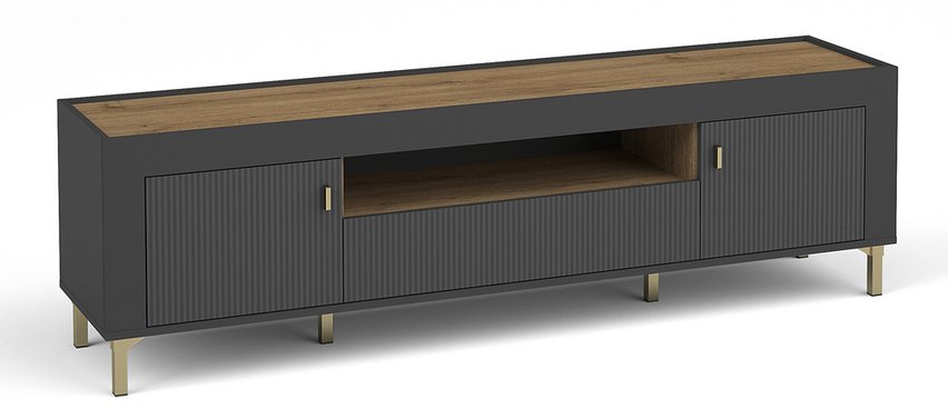 Lammila TV cabinet with drawer 171 cm black / whiskey oak