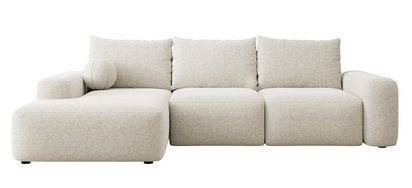 Carnos L-shaped corner sofa with sleeping function, ball, single cushions Melody 14 left-hand chenille