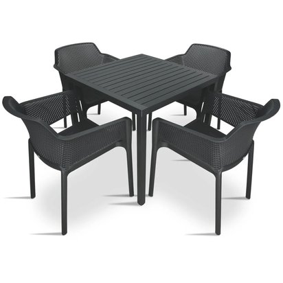 Garden set Cube square table 70 cm and 4 chairs with armrests Net Nardi made of certified anthracite plastic